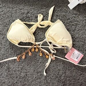 Moda Minx Cream Bikini Top with Gold Accents
